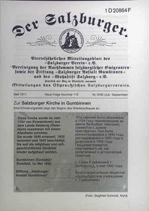Ostpreußen 1992. - in: Der Salzburger. Vierteljährliches Mitteilungsblatt des "Salzburger Verein"...