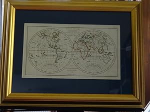 Kupferstich grenzkolorierte Landkarte - Weltkarte - Mappe Monde sur laquelle on na place que les ...