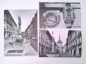 Bern. Schweiz. Drei Karten. Detail des Uhrwerkes am Zeitglockenturm. Gerechtigkeitsbrunnen. Kramg...