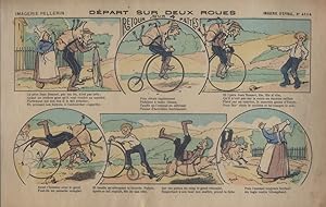 Image du vendeur pour Dpart sur deux roues. Image d'Epinal en couleurs. (N 4114). Sans date. Vers 1900. mis en vente par Librairie Et Ctera (et caetera) - Sophie Rosire