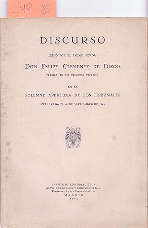 Imagen del vendedor de DISCURSO SOLEMNE APERTURA DE LOS TRIBUNALES (DISCURSO LEIDO EL DIA 15 DE SEPTIEMBRE DE 1942) a la venta por Libreria 7 Soles