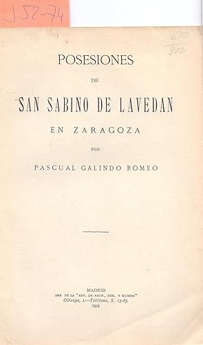 Bild des Verkufers fr POSESIONES DE SAN SABINO DE LAVEDAN, EN ZARAGOZA - IDENTIFICACION DE SYRACUSTA Y CURTADA zum Verkauf von Libreria 7 Soles