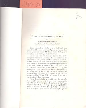 Seller image for NOTAS SOBRE NUMISMATICA HISPANA for sale by Libreria 7 Soles