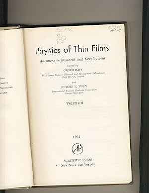 Immagine del venditore per Physics of Thin Films Volume 2 venduto da Richard Lemay