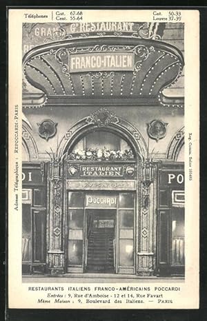 Carte postale Paris, Restaurant Italiens Franco-Américains Poccardi, 9, Rue d'Amboise