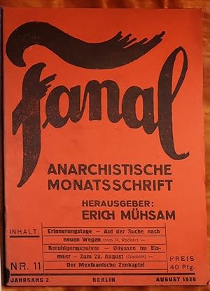 Fanal. Organ der anarchistischen Vereinigung. Jahrgang 2, Nummer 11, August 1928.