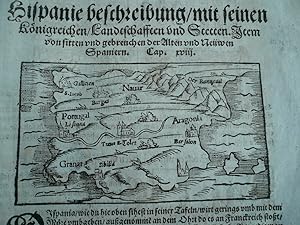 Bild des Verkufers fr Geschichte Spaniens, anno 1590, Auszug aus S.Mnster, Cosmographia, 24 Seiten Text mit Holzschnitten, sehr selten -u.a. mit einer kleinen Karte, Granada, Landesgeschichte, allgemein, Krieg gegen die Araber, usw. Bitte sehen Sie sich die Bilder an.-- zum Verkauf von Hammelburger Antiquariat