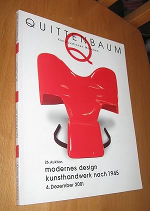 Bild des Verkufers fr Quittenbaum Kunstauktionen Mnchen. Modernes Design Kunsthandwerk nach 1945, 26. Auktion . 4. Dezember 2001 zum Verkauf von Dipl.-Inform. Gerd Suelmann