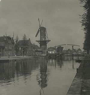 Netherlands Leiden Old Windmill Old NPG Stereoview Photo 1900