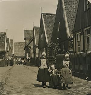 Netherlands Marken street Children Old NPG Stereoview Photo 1900