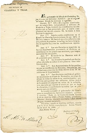 GOBIERNO SUPREMO DEL ESTADO DE COAHUILA Y TEJAS. EL GOBERNADOR DEL ESTADO DE COAHUILA Y TEJAS, A ...