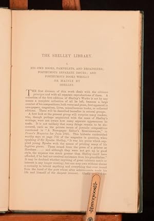 Seller image for The Shelley Library An Essay in Bibliography for sale by Rooke Books PBFA