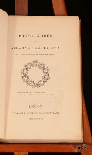 Seller image for Prose Works of Abraham Cowley Including his Essays in Prose and Verse for sale by Rooke Books PBFA