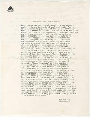 [Beverly Smith holograph manuscript] Manifesto for Radio Ethiopia