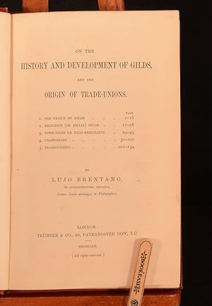 Imagen del vendedor de On the History and Development of Gilds, and the Origin of Trade-Unions a la venta por Rooke Books PBFA