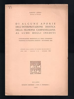 Bild des Verkufers fr Di alcune Aporie dell'interpretazione deistica della filosofia campanelliana al lume degli inediti zum Verkauf von Sergio Trippini