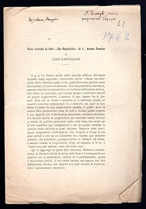 Bild des Verkufers fr Note critiche ai libri "De Beneficiis" di L. Anneo Seneca zum Verkauf von Sergio Trippini