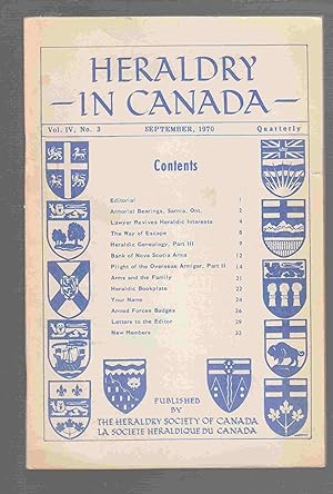Bild des Verkufers fr Heraldry in Canada September, 1970 Vol. IV, No. 3 zum Verkauf von Riverwash Books (IOBA)