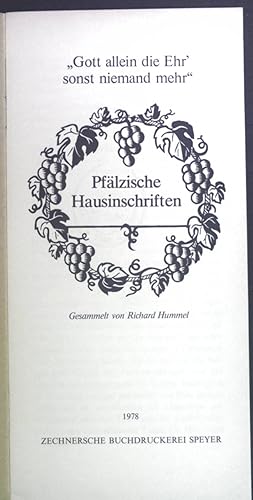 Bild des Verkufers fr Pflzische Hausinschriften. zum Verkauf von books4less (Versandantiquariat Petra Gros GmbH & Co. KG)