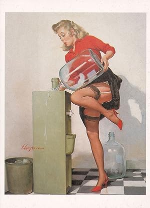 A Refreshing Lift 1940s Water Machine Upskirt Glamour Painting Postcard