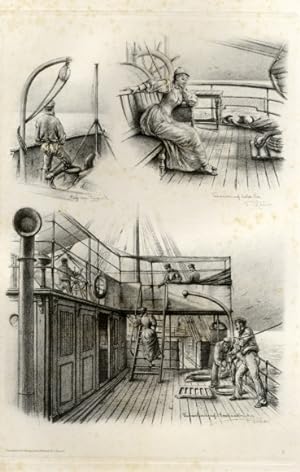 Photogravure Süd Amerika Ohlsen 1894, auf dem Ausguck, Träumerei, Damenbesuch auf der Komandobrücke