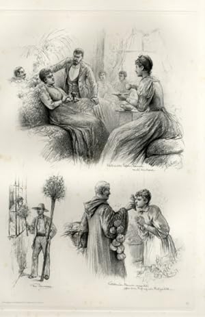 Photogravure Süd Amerika Ohlsen 1894, Salondamen trinke Mate, der Plumerero, Bettelbruder
