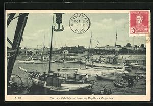 Postcard Rosario, Segelboote und Dampfschiff im Hafen liegend