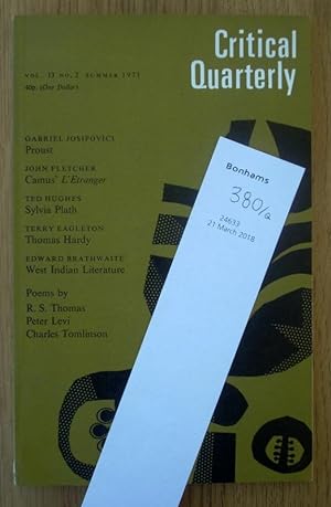 Immagine del venditore per Critical Quarterly, Vol 13, No 2, Summer 1971. Sylvia Plath's 'Crossing the Water': Some Reflections by Ted Hughes venduto da Christian White Rare Books Ltd