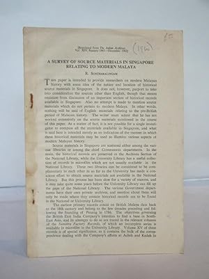 Imagen del vendedor de A Survey of Source Materials in Singapore Relating to Modern Malaya a la venta por Christian White Rare Books Ltd