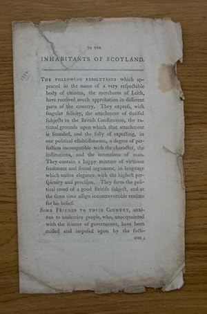 Immagine del venditore per To The Inhabitants of Scotland [Drop Head Title] venduto da Christian White Rare Books Ltd