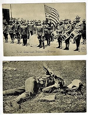 (Real Photo postcards) Two World War I Postcards - First American Troops in France and Digging in...