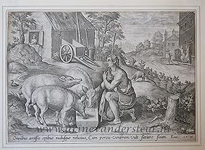 Imagen del vendedor de [Antique print, engraving, 1643] The Prodigal Son as a swine herd /De verloren zoon als varkenshoeder [Set of 4 plates: The parable of the Prodigal Son], published 1643, 1 p. a la venta por Antiquariaat Arine van der Steur / ILAB