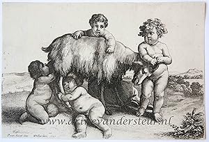 [Antique print, etching] Four boys, a young satyr and a goat, 1647.