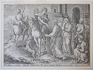 [Antique print, engraving] The Prodigal Son leaves the house of the father / De verloren zoon nee...