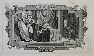 Antique print, etching and engraving | Solomon writing the Book of Wisdom/De wijsheid van Salomo,...
