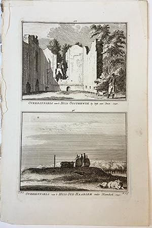 [ 2 Antique prints] Overblijfsels van 't Huis Oosterwijk bij Wijk aan Duin. 1740. / Overblijfsels...