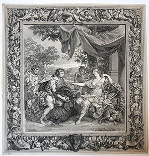 [Antique print, etching] Meleager and Atalanta (tapisserie of the Duc d'Orleans), published 1720.