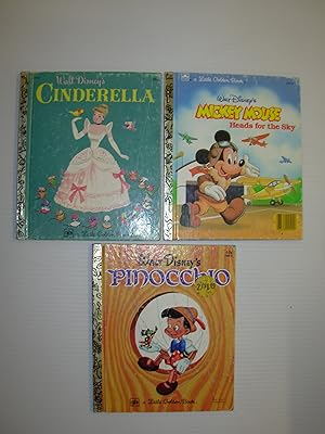 Seller image for Walt Disney's Cinderella (D114); Walt Disney's Mickey Mouse Heads for the Sky (100-60); and Walt Disney's Pinocchio (104-2) [Lot of Three (3) Little Golden Books] for sale by Black and Read Books, Music & Games