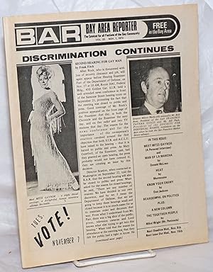 Seller image for B.A.R. Bay Area Reporter: the catalyst for all factions of the Gay Community; vol. 2, #22, November 1, 1972; Discrimination continues & Mitzi Gaynor interview for sale by Bolerium Books Inc.