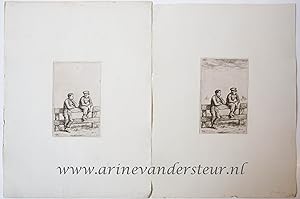 [Antique print, etching] Two boys by a fence / Twee jongens tegen een hek.