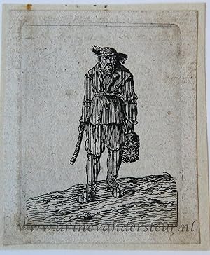 [Antique print, etching] Standing man with a basket in his left hand /Staande man met emmer in de...