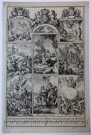 [Antique print, etching, 1691/92] Schilderyen binnen de eereport op de Plaats en op de zyde na de...
