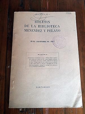 BOLETIN DE LA BIBLIOTECA MENENDEZ Y PELAYO. Año VIII. Julio-Septiembre 1926. Nº 3