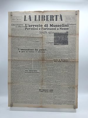 La Liberta'. Quotidiano liberale. Anno II. N.5. Milano Venerdi' 27 aprile 1945