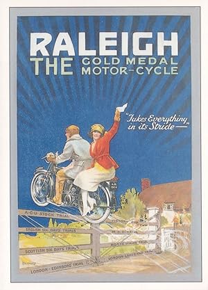 Raleigh Gold Metal Motor Cycle Advertising Poster Postcard