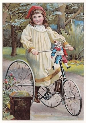 Victorian Punch & Judy Toy Puppet On Bicycle Poster Postcard