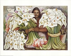 Seller image for DIEGO RIVERA Vendedora de Alcatraces 22.5" x 28.5" Offset Lithograph Contemporary White, Green, Pink Floral, Gardens, Ho for sale by Art Wise