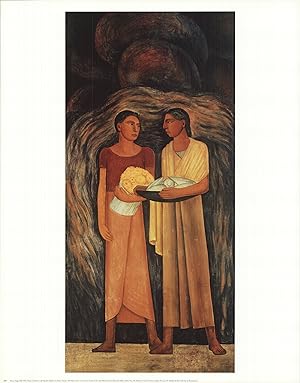 Seller image for DIEGO RIVERA Women with Flowers and Vegetables 28" x 22" Offset Lithograph Brown, Orange, Yellow for sale by Art Wise