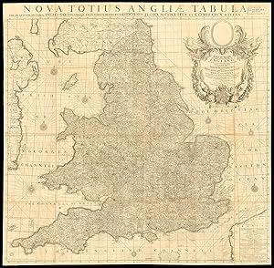 Bild des Verkufers fr A New Mapp of the Kingdom of England, shewing Its Antient and Present Government being Divided as in the Saxon-Heptarchy also in the Diocesis, Judges-Circiutts and Countyes Describing all the Citys, Market Towns, Parishes and many of ye Villages, Nobile & Gentlemens Seats the Roads and Distances in Measured Miles according to Mr Ogilby Survey with many other Additions and Corrections not Extant in any other Mapp. To His Hignnesse the Duke of Cumberland. This Map is most humbly Dedicated & Presented By his Highness most humble Servants Robt. Sayer and Tho: Bowles. 1735. zum Verkauf von Daniel Crouch Rare Books Ltd