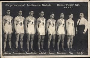 Ansichtskarte / Postkarte I. Ringermannschaft SC Berolina Neukölln Berliner Meister 1925, Kommuni...